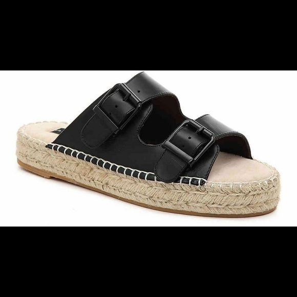 Steven Steve Madden Black Lapis Espadrille Leather Platform Sandal 8M Bohemian - Picture 1 of 7